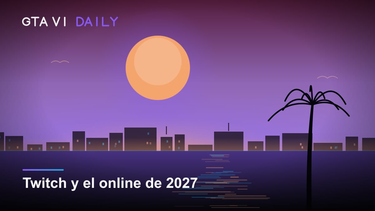 Logotipo de Twitch sobre un fondo con la estética de neón de Vice City