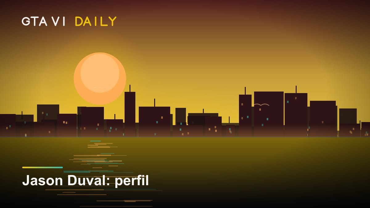 Ilustración conceptual con Jason Duval y el logotipo de GTA VI sobre un fondo degradado