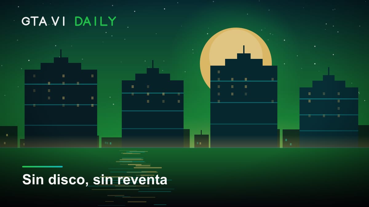 Ilustración conceptual de una caja de videojuego vacía con un código de descarga y un símbolo de reventa tachado