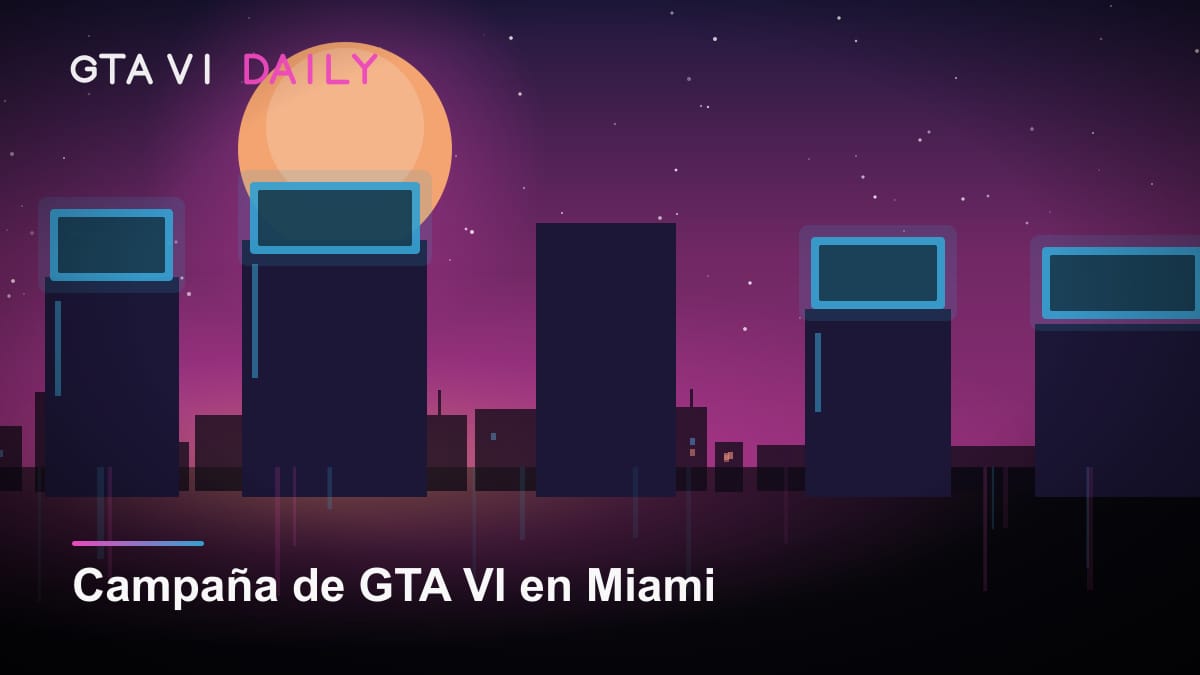 Rótulos y sombrillas de playa con la marca VI y Vice City en Miami Beach durante la campaña de GTA VI