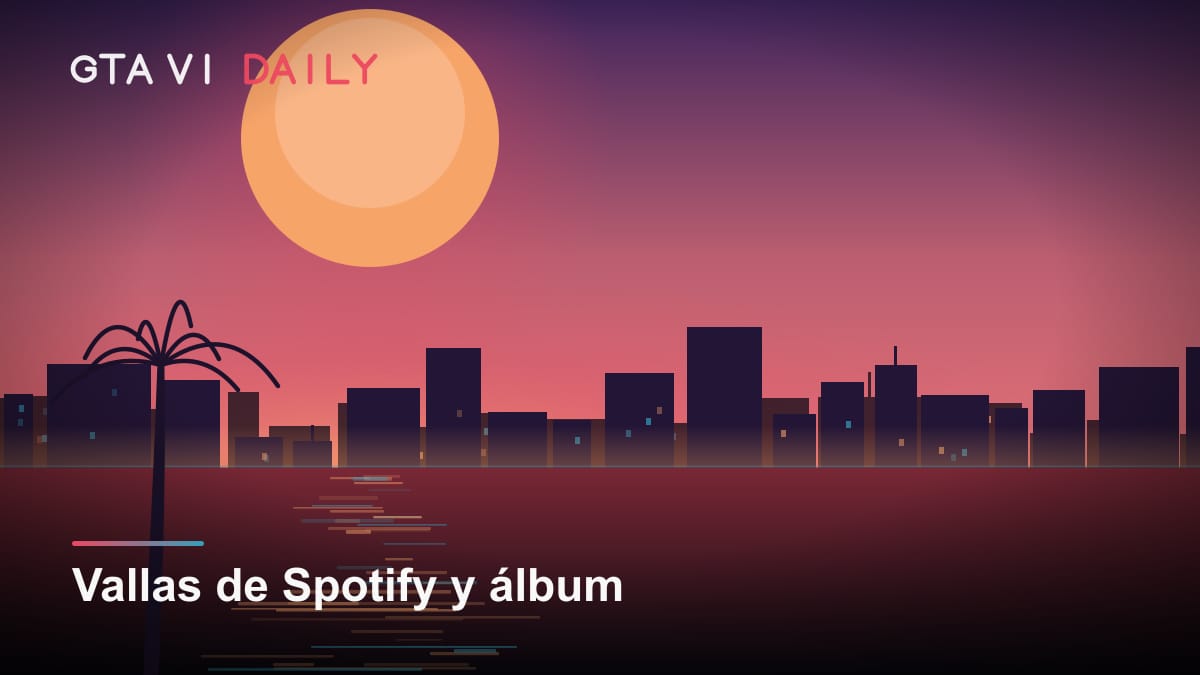 Valla publicitaria con ilustraciones de GTA VI y el logotipo de Spotify sobre un edificio urbano